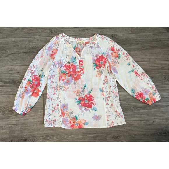 indigo Rose Tops - Indigo Rose Floral Blouse Petite Medium Boho Peasant Top Cottagecore Shabby Chic